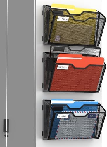 Docnest 3 Pack 2 Tier Dual-Mount Magnetic Mesh File Holders, Wall Organizer by DocNest