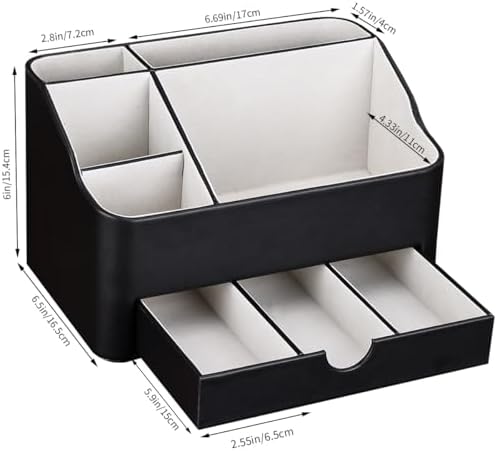 KINGFOM Desk Organizer with Drawer, Multifunction Pencil Holder for Desk, Desk Organizer and Accessories 5 Compartments for Home Office Supplies (Black) - Image 3