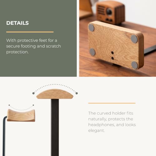 muso wood Oak Headphone Stand, Wood Headset Stand with Storage Base - Image 6