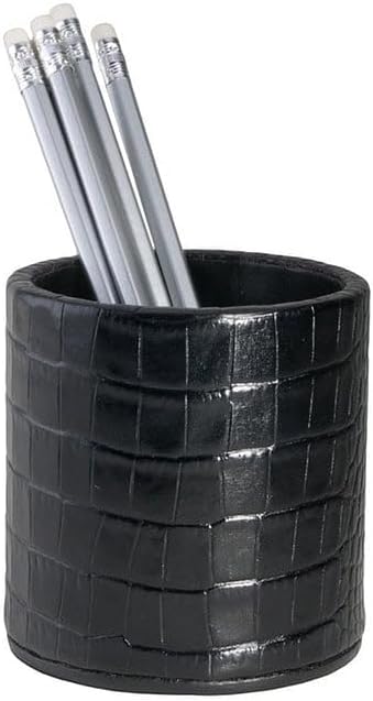 Graphic Image Pencil Cup in Croco-Embossed Black Leather - Made in USA by GraphicImage