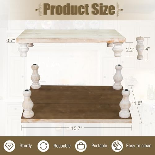 MAONAME Wood Display Risers Distressed, Wash White Wooden Pedestal Stand - Image 2