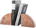 Karibiber Marble Bookend for Shelves, Non-Skid Bookends for Heavy Books, Heavy Duty Book Stopper for CDs, Luxury Book Shelf Holder, Quarter Circle Design Book Ends Decorative, Perlino Rosato, Set of 2 - Image 2