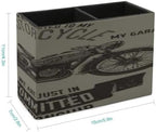 PU Leather Multi-Compartment Pen Holder Desktop Organizer Pencil Cup Storage Caddy for Office Home Supplies Hand Drawn Vector Motorcycle Quote - Image 2