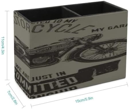 PU Leather Multi-Compartment Pen Holder Desktop Organizer Pencil Cup Storage Caddy for Office Home Supplies Hand Drawn Vector Motorcycle Quote - Image 2