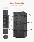 VEVOR Rotating Pegboard Display Stand, 7.4 x 7.4 x 17 in 4-Sided Spinning Peg Board Display with 24 Hooks, Thickened Cold-Rolled Steel Craft Rack Organizer for Grocery Retail Store Jewelry Shop, Black - Image 5