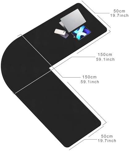 Vyaaa L Shaped Mouse Pad, 59"x59"x19.6" Large Corner Mouse Desk Mat, Black - Image 2