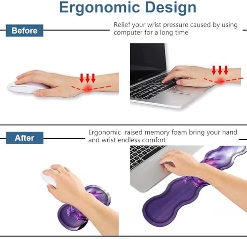 Ergonomic Keyboard Wrist Rest & Mouse Pad Wrist Rest Set, Large XXL Gaming Desk Mat 31.5"x 11.8" with Memory Foam, Easy Typing Pain Relief for Office & Home, Purple Dragon - Image 3