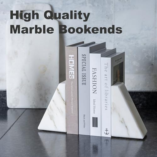 Marble Book Ends White, Heavy Duty Book Ends for Shelves, Decorative Natural Book Stopper，Unique Decorative Bookend for Home Shelves Calacatta Natural Marble Bookend, Set of 2 - Image 6