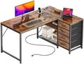 PRAISUN 43.3" Small L Shaped Desk with Power Outlets & 4 Drawers by PRAISUN