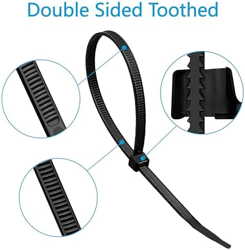 Zip Ties Heavy Duty 12 inch (1000 Pack), Double-sided Toothed, 85 lb, Delivering 1.7X Tensile Strength in the Same Specs, Black Cable Ties, Glufirm - Image 2