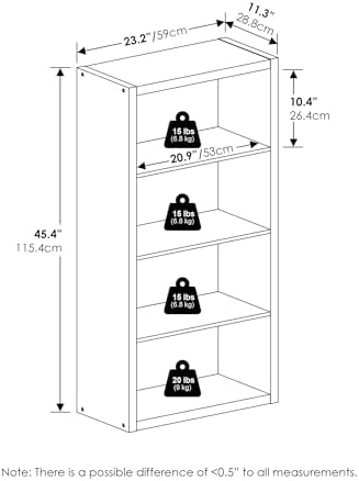 Furinno Viola 4-Tier Book Shelf, Extra Thick Frame Bookshelf, Dark Oak - Image 3