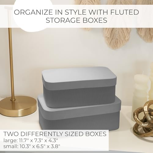 Decorative Storage Boxes with Lids - Set of 2 Fluted Photo Organizer Bins - Image 4