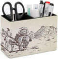 PU Leather Multi-Compartment Pen Holder Desktop Organizer Pencil Cup Storage Caddy for Office Home Supplies Hand Drawn of Two Cowboys Riding Horses in Desert by Unknown