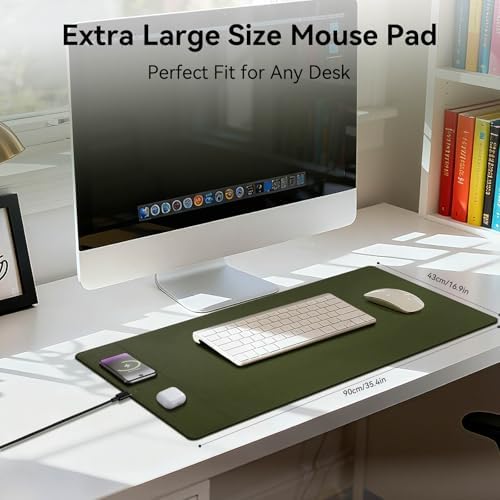 Wireless Charging Mouse Pad, 15W Fast Charge Magnetic Charger Desk Pad, Large Office Desk Mat (35.4"x16.9") with Ultra-Smooth Surface, Military Green Computer Mousepad for MacBook, PC, Laptop - Image 5