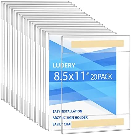 8.5 x 11 Wall Mount Acrylic Sign Holder, Plastic Sign Holder with 3M Tape Adhesive,Clear Wall Mount Frame,Picture Paper Frames Holder for Home, Office, Store, Restaurant(20pack) by Ludery