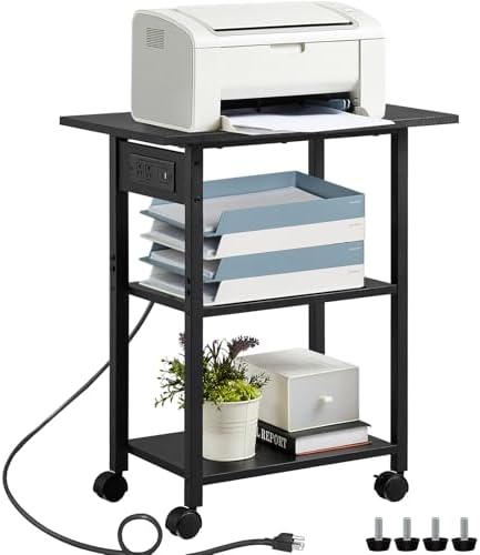 Lerliuo 3-Tier Printer Stand with Charging Station, Rolling Printer Table by Lerliuo