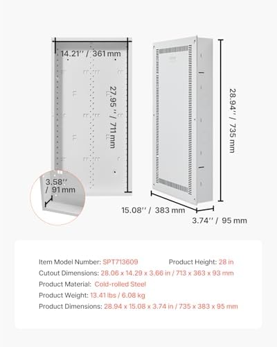 VEVOR Structured Media Enclosure, 28-Inch, Recessed in-Wall Media Box with Cover, Wall-Mount Cable Management Box Kit, Structured Wiring Multi-Media Cabinet, Cold-Rolled Steel, for TV Home Theater - Image 7