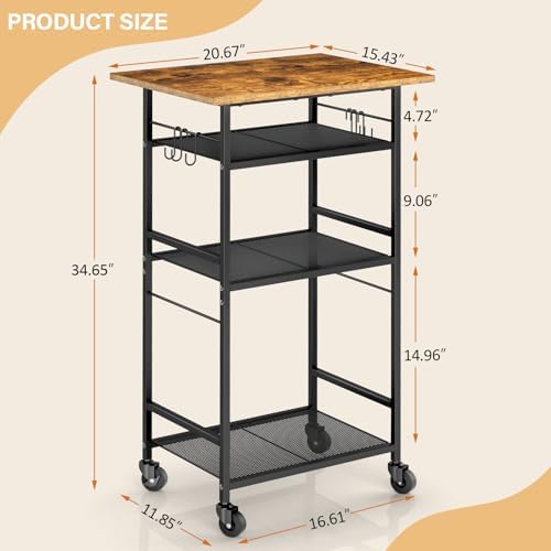 ThreeHio Rolling Kitchen Microwave Cart, 4 Tier Microwave Table Stand with Storage, Kitchen Storage Rack on Wheels, Coffee Station Cart Rack Shelf Organizer for Living Room Office, Balcony - Image 3
