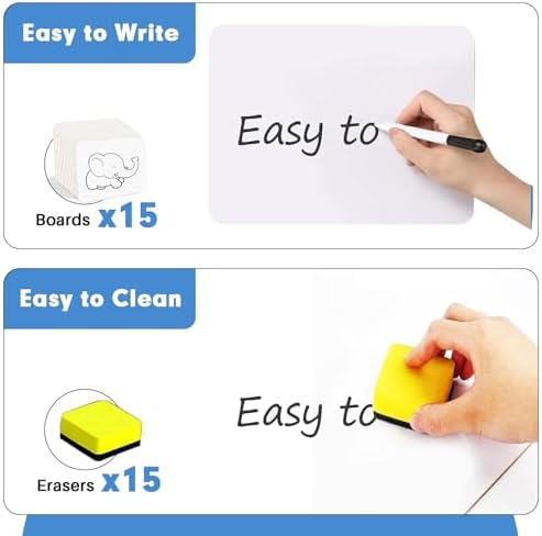 Dry Erase Lapboards, HERKKA 15 Pack Double Sided Small Dry Erase Whiteboards 9 x 12.5 Inch with 15 Erasers, Small Dry Erase Boards for Classroom Teacher Supplies, Personal White Boards for Students - Image 3