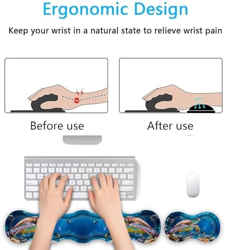Keyboard Wrist Rest Set,Memory Foam Wrist Support Mouse Pad,31.5"x11.8" Desk Mat for Comfortable Typing & Pain Relief,Non-Slip Base for Office & Home Use - Cute Turtle - Image 4