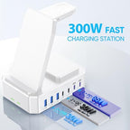 300W Charging Station for Multiple Devices Apple, Zutspzss 10 in 1 Wireless Charger for iPhone 17, GaN III USB C 65W PD Fast Charging Stand Dock for MacBook, Apple Watch&Airpods,White - Image 4