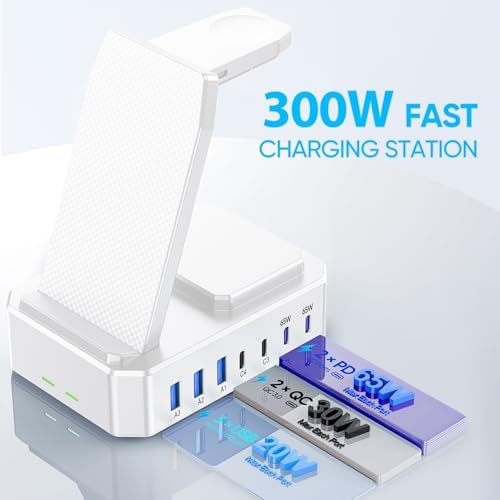 300W Charging Station for Multiple Devices Apple, Zutspzss 10 in 1 Wireless Charger for iPhone 17, GaN III USB C 65W PD Fast Charging Stand Dock for MacBook, Apple Watch&Airpods,White - Image 4