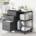 VINGLI 3 Drawer File Cabinet with Wheels Under Desk Printer Stand, Rolling File Cabinet with Shelves Adjustable, Mobile Lateral Filing Cabinet for Home Office, Fits Letter Size, Black - Image 2