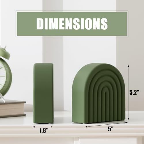 Sage Green 2 Pcs Boho Arch Concrete Bookends for Shelves, Rainbow - Image 2