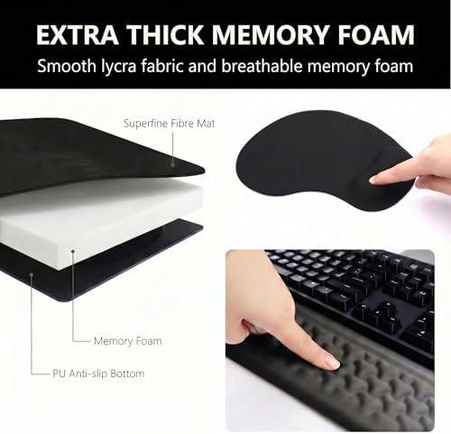 3-Piece Ergonomic Desk Mat Set,Memory Foam Wrist Rest for Gaming Desk,Black - Image 2