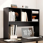 Tangkula Desktop Bookshelf, Countertop Storage Hutch with 4 Shelves for Computer Desk, Desktop 2-Tier Display Rack, Multipurpose Wood Desk Hutch Storage Organizer for Dorm Office Home (Black) - Image 2