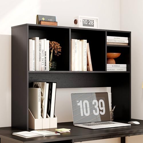 Tangkula Desktop Bookshelf, Countertop Storage Hutch with 4 Shelves for Computer Desk, Desktop 2-Tier Display Rack, Multipurpose Wood Desk Hutch Storage Organizer for Dorm Office Home (Black) - Image 2
