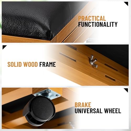 CroBlissful 2 Pack Rolling Adjustable Foot Rest Foldable Under Desk Ottoman with Wheels Leather Foldaway Guitar Foot Stool for Home Office Living Room Bedroom - Image 3