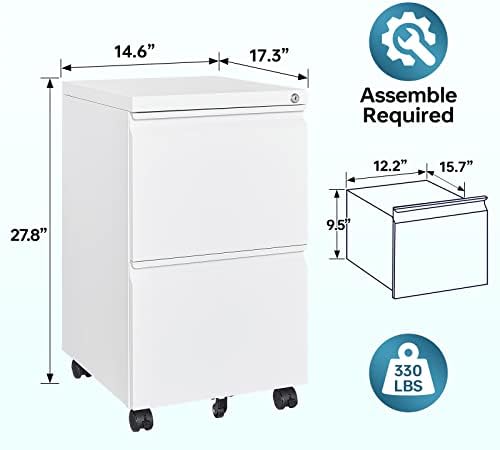 MIIIKO 2 Drawer File Cabinet with Lock, Home Office Filing Cabinets on Wheels, Under Desk 2 Drawers Storage for Legal/Letter/A4 Files,Fully Assembled - Image 3