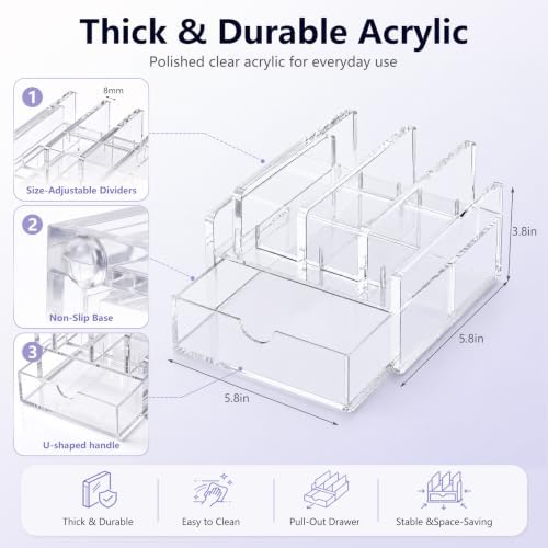 Chunful Acrylic 5-Slot Laptop Stand with Drawer, Adjustable Dividers - Image 2