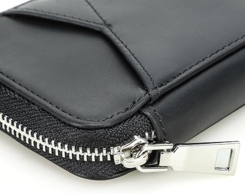 CONTACTS Full Grain Leather Pencil Case Handmade Vintage Zipper Pen Holder Pouch with Card Slot Pens Organizer Pockets Stationery Bag for Men and Women (Black) - Image 7