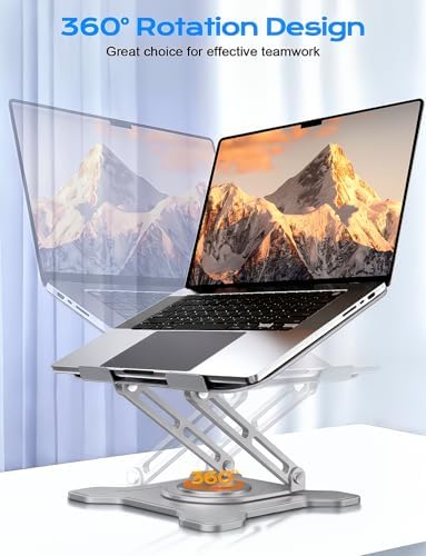 JCZT 360° Rotating Laptop Stand for Desk, Metal Foldable Laptop Riser, Gray - Image 2
