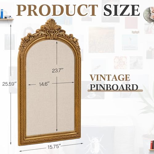 Wonderjune Linen Display Pinboard, Arch, 16'' X 25'', Royal Gold - Image 2