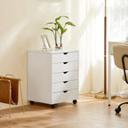 DUMOS 5 Drawer File Cabinet Mobile Vertical Filing Cabinet Wood Storage Dresser with Wheels Rolling Under Desk Printer Stand Organizer for Office Home Bedroom - Image 2