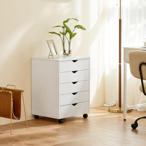 DUMOS 5 Drawer File Cabinet Mobile Vertical Filing Cabinet Wood Storage Dresser with Wheels Rolling Under Desk Printer Stand Organizer for Office Home Bedroom - Image 2