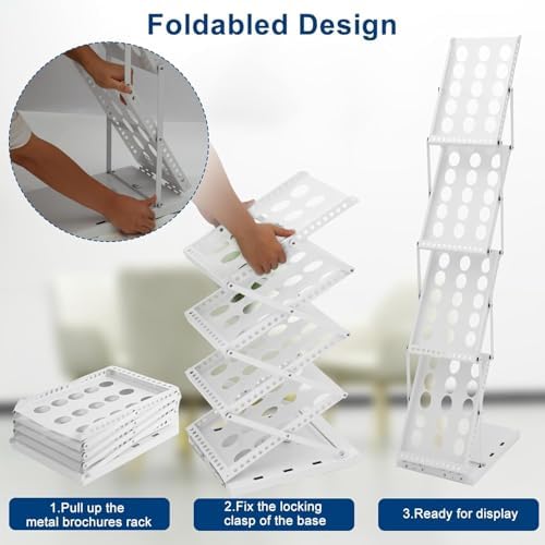 Polmart 4-Tier Brochure Literature Display Floor-Stand Rack with Adjustable Pockets. Portable Collapsible Design with Carry Bag for Trade Shows, Offices, Retail Stores (White) - Image 3