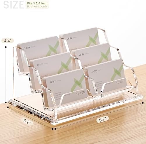 YUXUN Business Card Holder for Desk, Acrylic Business Card Display Stand with 6 Slot, Office Desk Accessories for Man &Woman,300 Cards Capcity, Clear - Image 2