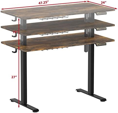SHW 48-Inch Electric Height Adjustable Sit to Stand Desk, Rustic Brown - Image 2