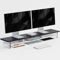 FENSULN Dual‑Tier Monitor Stand for Modern Desk Setup – Minimalist Wooden and Metal Riser Shelf with Transparent Acrylic Feet for Dual Monitors, Laptops, Home Office Aesthetic，Black and White by FENSULN