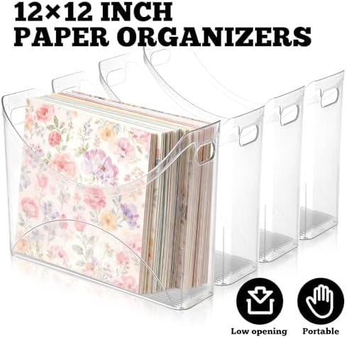 6 Pack Scrapbook Paper Storage with Handle Clear Vinyl Sheets Storage Bins Organizer Plastic Scrapbook Paper Holder for 12x12 Inch Craft Papers Book Cardstock Files Magazines Documents - Image 3
