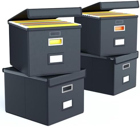 File Organizer Box with Lids, Collapsible File Folder Organizer by Huolewa