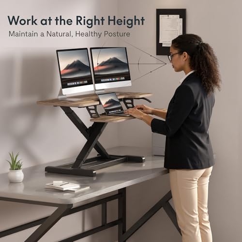 FLEXISPOT Standing Desk Converter 40" Wide Desk Riser for Multi-Device, Large Desktop Sit Stand Workstation for Dual Monitors, Ergonomic Height Adjustable Stand Up Desk Riser, Rustic Brown - Image 6