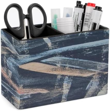 PU Leather Multi-Compartment Pen Holder Desktop Organizer Pencil Cup Storage Caddy for Office Home Supplies Hand Painted Abstraction with Brush Strokes by Unknown