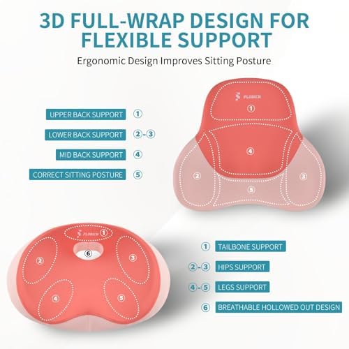 FLORICH Seat Cushion Lumbar Support Pillow for Office Chair, Car Lower Back Support, Ergonomic Desk Chair Pillow for Butt and Back Support of Memory Foam Seat Pad(Dark Pink) - Image 5