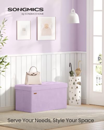 SONGMICS Foldable Storage Ottoman with Flipping Lid, 30 Inch Velvet Bench - Image 3