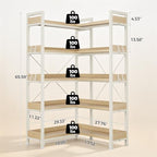 GTPLAYER 5-Tier Corner Bookshelf, L-Shaped Metal Frame Shelf with Tall 14" Shelves, Plant Stand and Storage Rack for Small Spaces, Living Room and Home Office, Light Oak - Image 2